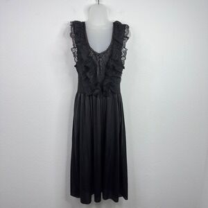 Vandemere Nightgown Womens S Black VTG Nylon Lace Ruffle Goth Romantic Sleepwear